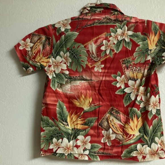 BISHOP STREET HAWAIIAN ALOHA PRINT Resort Wear Plumeria Hula Palms Canoes BOYS 8 - Picture 3 of 5